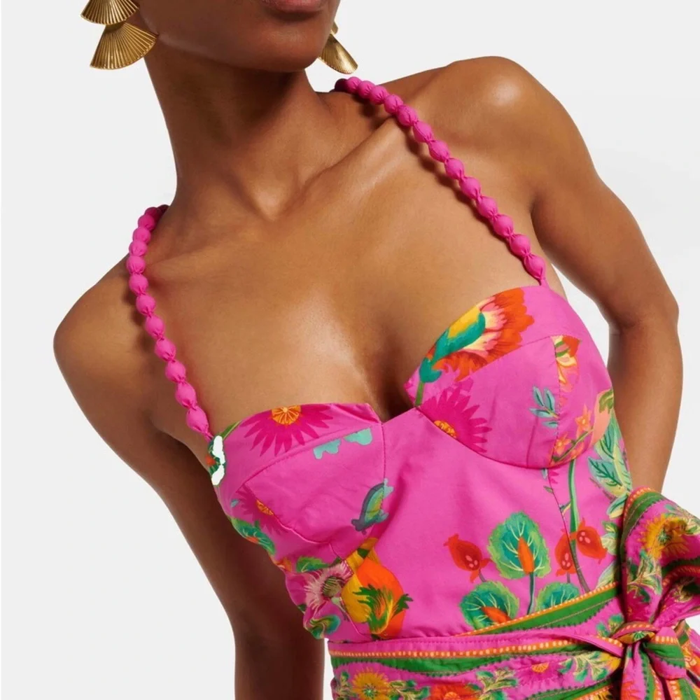 FARM Rio Pink Floral Printed Midi Dress with Green and Orange Accents - Picture 4 of 7
